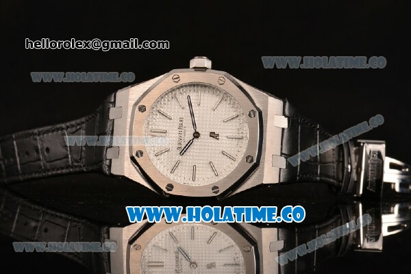 Audemars Piguet Royal Oak 41MM Asia Automatic Steel Case with Black Leather Strap Stick Markers and White Grids Dial - Click Image to Close